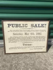 Public Sale Sign - 1882 Antique Farm Piece Cool Find!