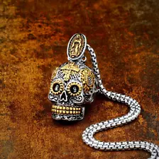 Men's Fashion Jewelry Skull Cross Calavera Day Of The Dead Pendant Necklace 352