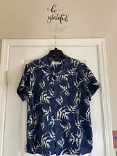 High Surf Hawaiian Blue Tropical/Ferns Shirt Men's Size Large 100% Cotton