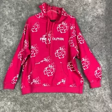 Pink + Dolphin Hoodie Mr. Positive Sketch Men's XL Pink Allover Print AOP Fleece