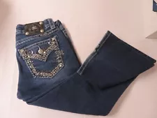 Miss Me Womens Jeans 28 Bling Sequins Fake Flap on Back Pocket Blue