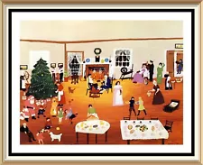 Vintage Print by Grandma Moses Americana Art CHRISTMAS AT HOME For Holidays