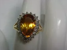 *LARGE 4.00CT ORANGE CITRINE & DIAMOND RING**10K YELLOW GOLD**BUY NOW**