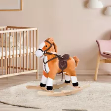 Kids Rocking Horse Plush Ride on Toy Moving Tail Child Rocker w/Sound