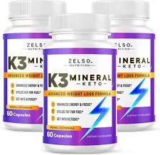 (3 Pack) K3 Mineral Keto Pills by Zelso Nutrition, Advanced K3 Pill Formula For