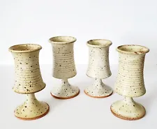 (4) VINTAGE STUDIO ART POTTERY SPECKLED GOBLETS CUPS FOOTED