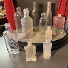 Old vintage glass bottles-lot of 10 miscellaneous, liquor & medicine