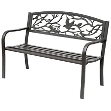 50 IN Outdoor Garden Bench Cast Iron Seat for Patio Park Porch Lawn Furniture