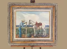 Carl Glen Bray (1917-2011) Original Oil Painting Cowboy with Horse FRAMED 29x25