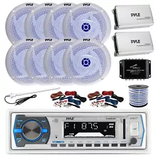 Pyle Marine Bluetooth Radio , 2x Amp w/2x Kit, 8x 8'' LED Speakers w/Accessories