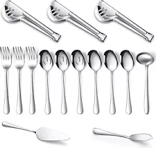 10-Piece Dishwasher Safe Silver Serving Utensil Set - Includes Spoons, Forks, To