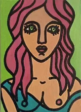 ACEO Original Oil Painting Picasso Woman Face Miniature Oxana Diaz 2.5" x 3.5"