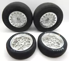 (Set of 4) 2 Front 2 Rear Tires + Aluminum Wheels for No Prep Drag RC 1/10 Scale