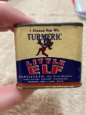 VTG Little ElF Brand Turmeric 1 oz Net Weight Paper Label Metal Spice Tin (wear)