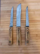 3 Vtg OLD HICKORY TRUE EDGE ONTARIO KNIFE Co 7"/6"/6" Blade Kitchen Knives.OBO