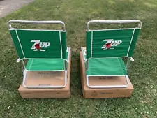 Set Of 2 Vintage 7UP Green Folding Beach Chairs With Original Boxes!