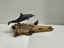 John Perry Dolphin sculpture Matte Black Burlwood