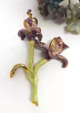 1991 THICK ENAMEL & CRYSTAL RHINESTONE 3D PURPLE FLOWER BROOCH