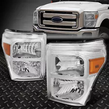 FOR 11-16 FORD F250 F350 SUPER DUTY CHROME HOUSING AMBER CORNER HEADLIGHT LAMPS