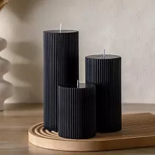 Ribbed Pillar Candles Set of 3, Width 3" High 4" 6" 8" Large Soy Wax Scented ...