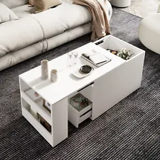 Flat Pull Out Coffee Table Coffee Table with Storage Shelf Concealed Compartment