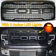 For Ford F150 2009-2014 Front Grille Raptor Style W/LEDs Matte Black Grill ABS (For: 2014 Ford)