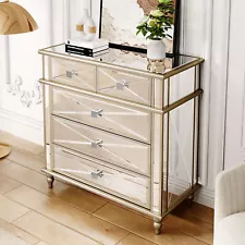 35" Accent Chest Mirrored Dresser with 5 Drawers Bedroom Home Storage Organizer