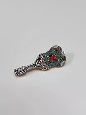 Italian Micro Mosaic Guitar Brooch Lapel Pin Marked ITALY on the Back Vintage