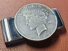 Genuine 90% Silver 1927 U.S. Mint Peace Dollar Credit Card Money Clip Wallet