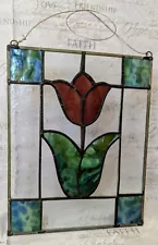 Stained Glass Suncatcher Window, Purple Tulip flower, 10 x 8, etched/frost panel