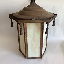 Antique Art Deco Slag Glass Hanging Pendant Porch Hall Foyer Ceiling Light