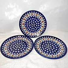 Boleslawiec Polish Plates Peacock Eyes Blue Rims x 3 FOR littlej15317 ONLY