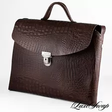 NWT #1 MENSWEAR Almini Milano Chocolate Brown Crocodile Print Briefcase Bag NR