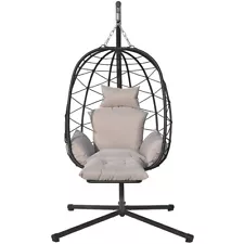 VIXLON Hanging Egg Chair with Stand & Leg Rest Outdoor Swinging Chair Indoor