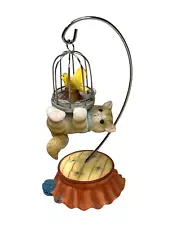 Calico Kittens Hanging Figurine "Be Fearless" Cat Hanging From Bird Cage 826014A