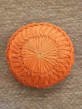 Vintage Tufted Round Couch/Bed Pillow Mid Century Modern MCM Orange