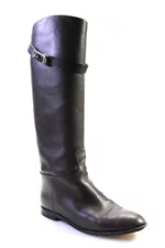 Hermes Womens Leather Twist Closure Jumping Knee High Riding Boots Brown Size 37