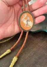 Cowboy Riding Jackrabbit Bolo Tie - Gifts for Him Indian Leather Funny Gag Wedd