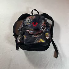 True Religion Backpack Black Skull Laptop School Grunge Y2K Rave Book Bag School