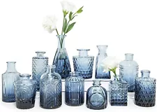 Glass Bud Vase Set of 11 Small Flower Vases for Centerpieces in Bulk Blue/Green