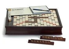 Scrabble Deluxe Edition with Rotating Wooden Game Board Turntable Lazy Susan New