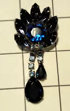 Vintage Brooch Orchid Styled Large Blue Rhinestone Center Rhinestones+ NonProfit