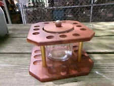 Wooden Pipe Storage Rack with Glass Jar(empty) for Tobacco, Holds 12 Pipes