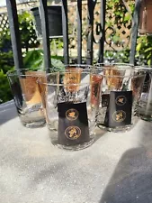 Set of 6 Vintage MCM Cera Barware Glasses 1960s Gold Presidential Coins