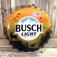 Busch Light Beer Bottle Cap Large 18" Metal Aluminum Sign Garage Bar Wall Decor