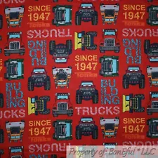 BonEful FABRIC FQ Cotton Quilt Red Blue Black TONKA 1947 Truck Car Jeep Boy Toy