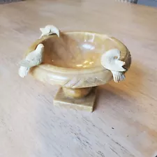 Vintage Italian Genuine Alabaster Stone Bird Bath Three Removable Birds 5¾" Dia.