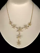 14k Solid Yellow/White Gold Diamond Cut Lavalier Starry Night Necklace 3.7 grams