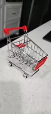 Mini Replica Silver Red Metal Shopping Cart Rolls On Wheels for fashion dolls