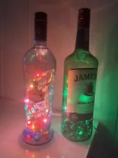 2 Light Up Decorative Bar Liquor Bottles with Working Battery Cork String Lights